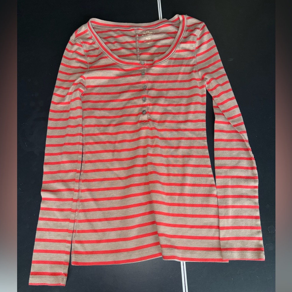 Old Navy Red and Tan Striped Long Sleeve Top
